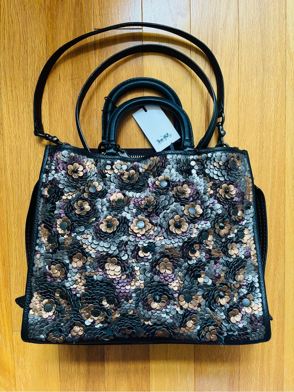 COACH Rogue 1941 with tea rose appliqué- Leather Satchel